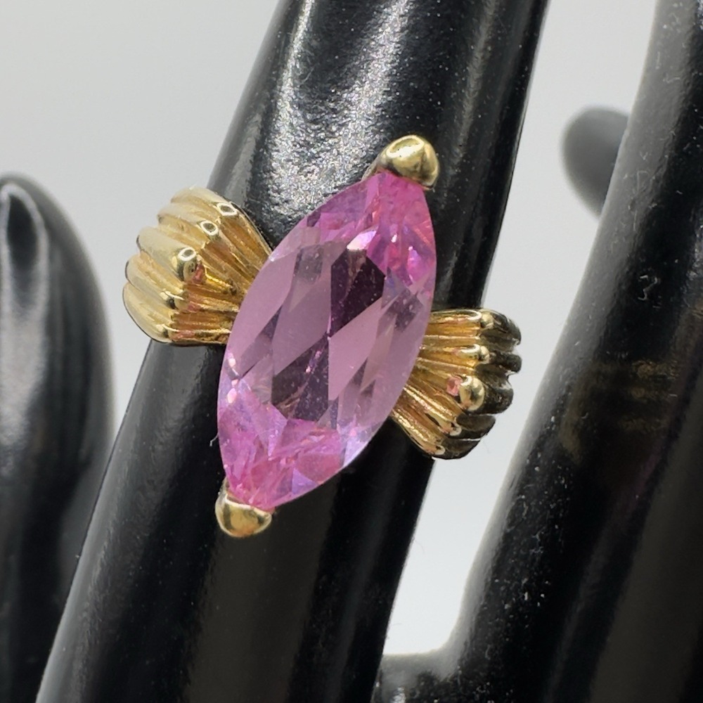 Lab Created Pink Sapphire Ring Marquise Gold Over Silver Size 6.25